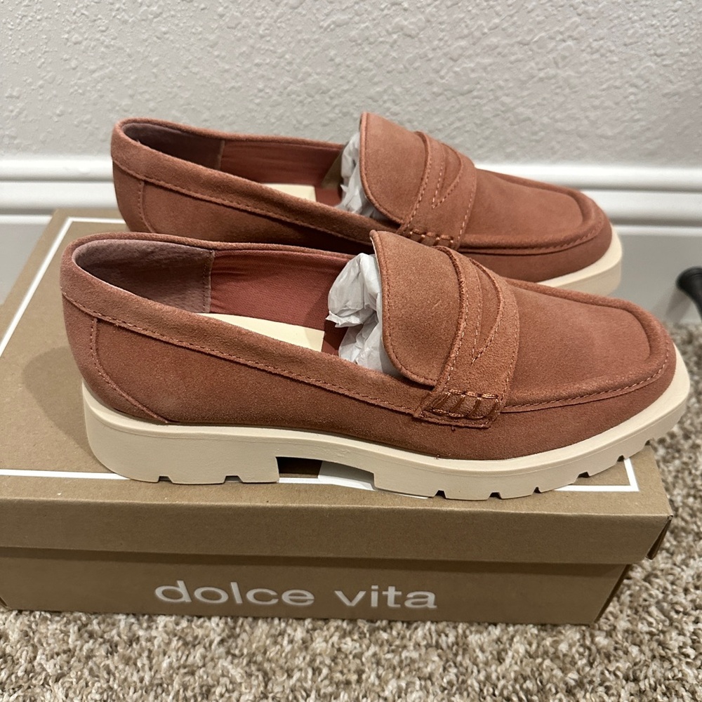 Dolce Vita Elias Mauve Blush Pink Taupe Suede Lug Flat Penny Loafer Sz 8 New!